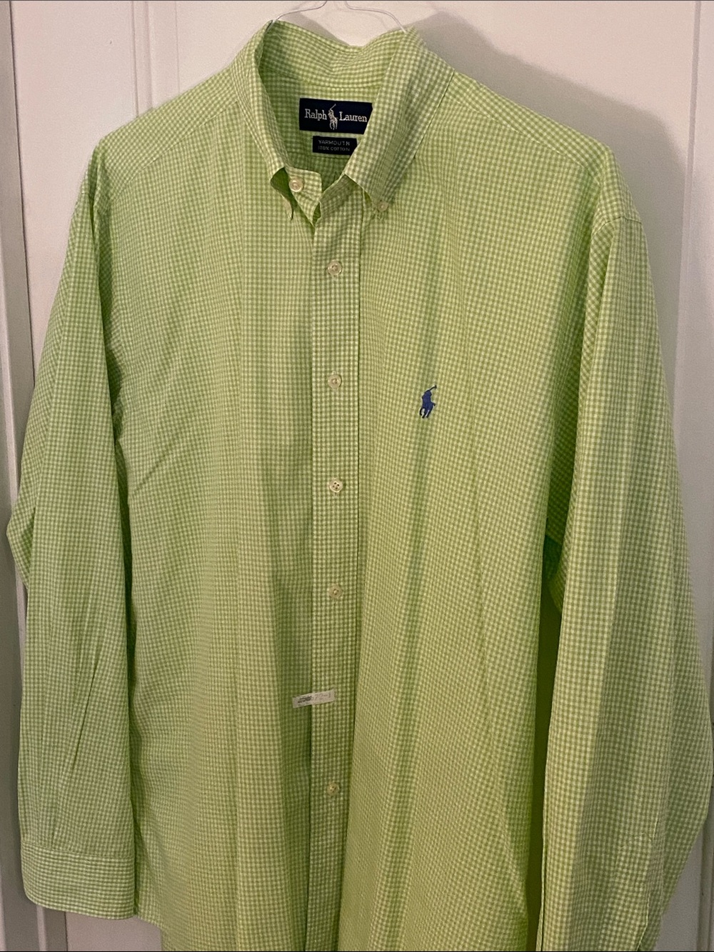Polo Ralph Lauren Light Green Check Gingham Long Sleeve Button-Down Shirt Sz Lg